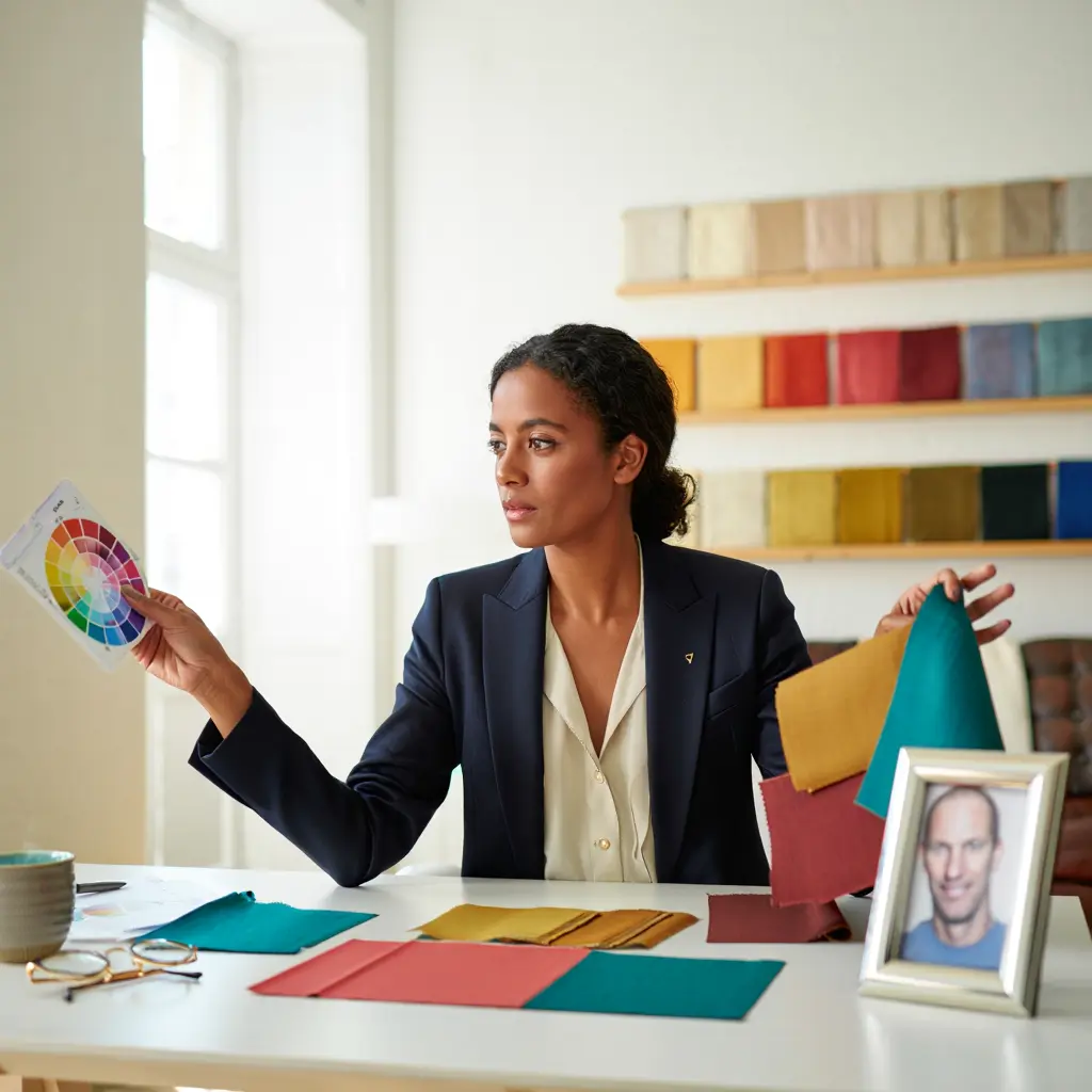 Image consultant working with color swatches